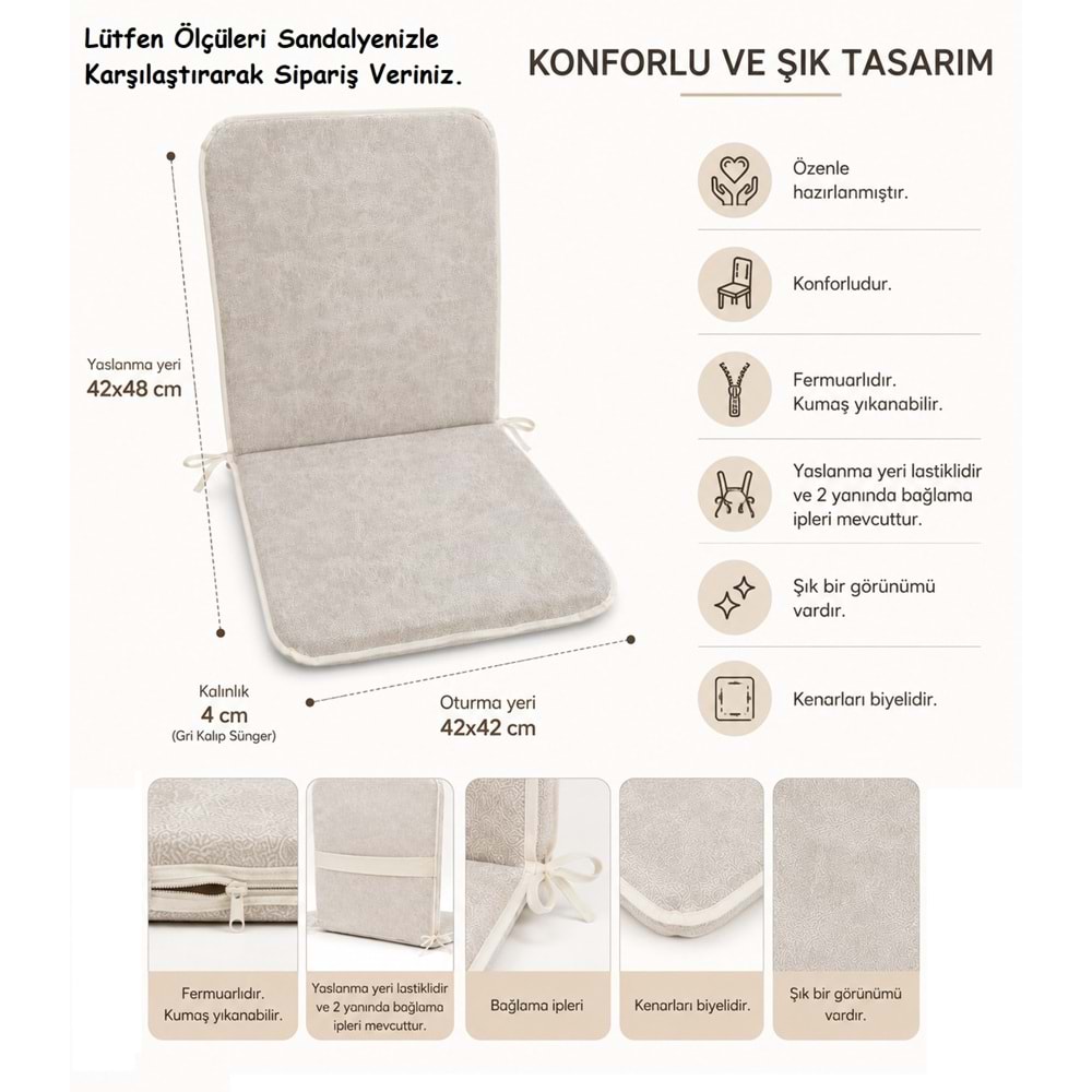 2 Adet Rattan Arkalıklı Sandalye Minderi (Kalınlık 4cm)-Primer Bej Yeni