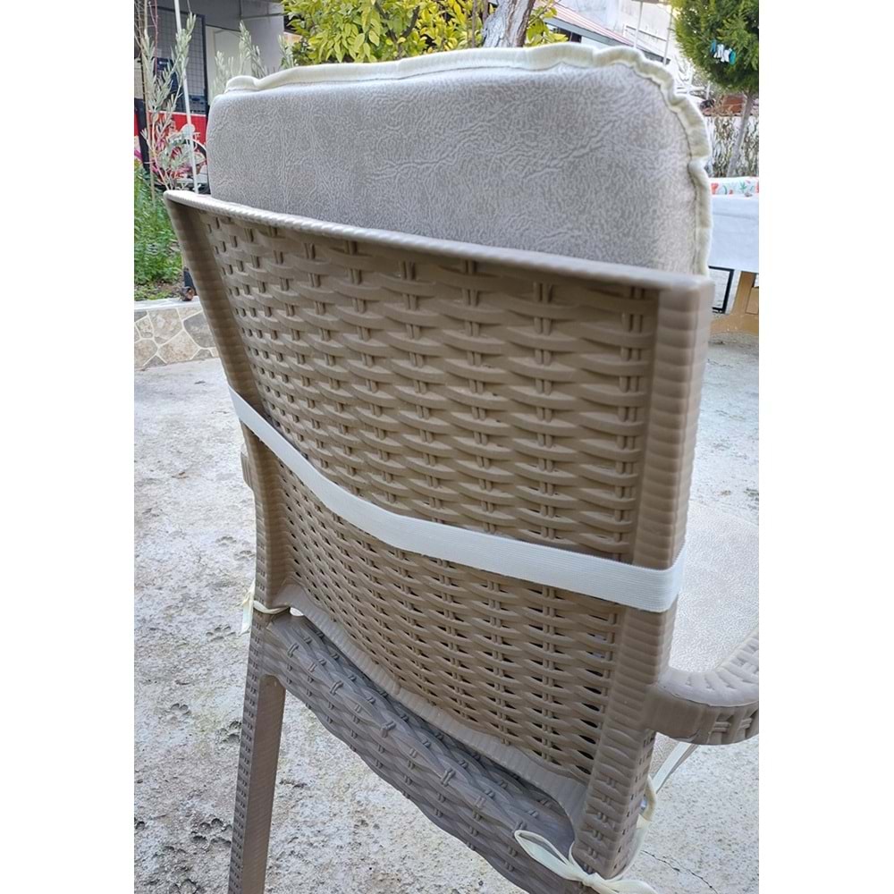 2 Adet Rattan Arkalıklı Sandalye Minderi (Kalınlık 4cm)-Primer Bej Yeni