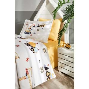 Özdilek Ranforce -Builder Sarı- Lastikli Çarşaflı Tek Kişilik Çocuk Nevresim Takımı