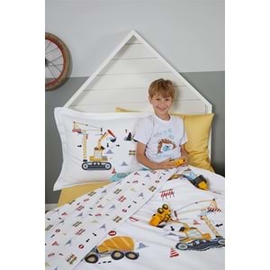 Özdilek Ranforce -Builder Sarı- Lastikli Çarşaflı Tek Kişilik Çocuk Nevresim Takımı
