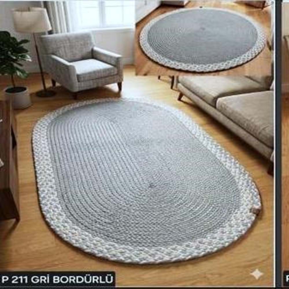 Mandaş Lemu Home Petek Halı -120 Cm Q yuvarlak P 211Gri Bordürlü