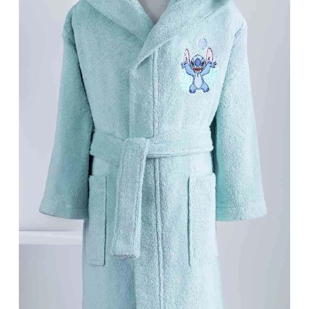 Özdilek Lisanslı Kapüşonlu Çocuk Bornozu 3/4 Yaş-Stitch P. Su Yeşili