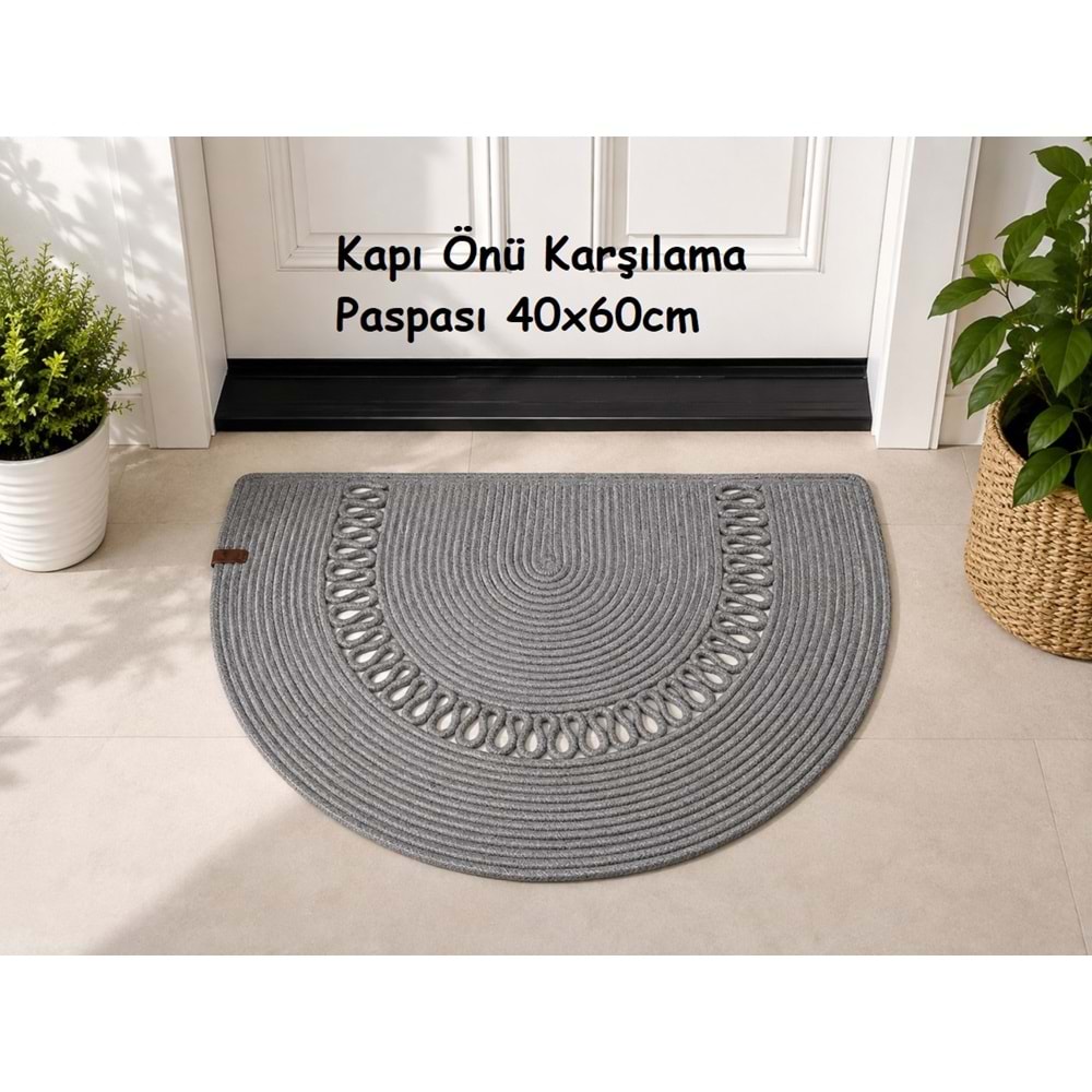 Jüt Hasır D Paspas, Kapı Önü Karşılama (40x60)-Gri Trikotlu