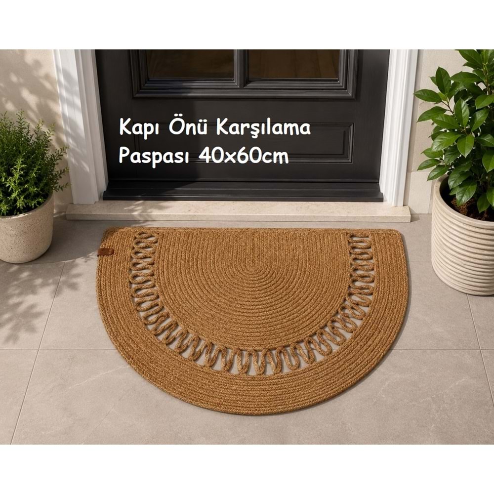 Jüt Hasır D Paspas, Kapı Önü Karşılama (40x60)-Bej Trikotlu