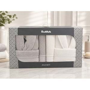 Özdilek Büyük Beden -Colourist Gri Krem- Aile Bornoz Seti (Erkek XL Bayan XL)