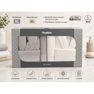 Özdilek Büyük Beden -Colourist Gri Krem- Aile Bornoz Seti (Erkek XL Bayan XL)