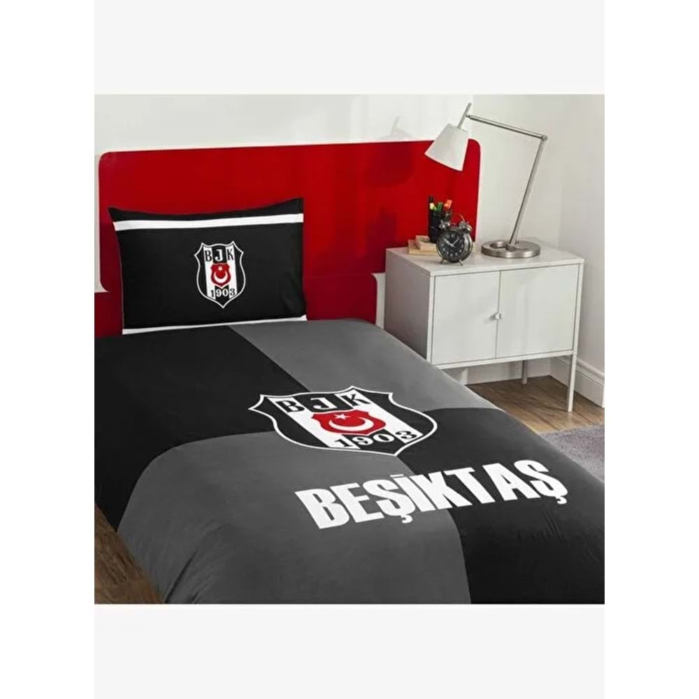 Taç Taraftar Lisanslı Ranforce Çarşafı Lastikli Tek Kişilik Nevresim Takımı-Beşiktaş Efsane 100