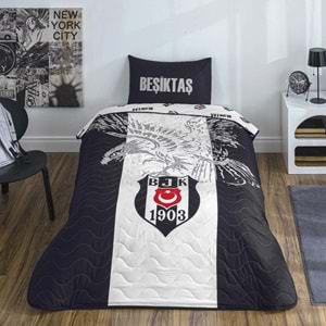 Taç Taraftar Lisanslı Pamuklu Tek Kişilik Yatak Örtüsü Seti (160x230)-Beşiktaş Kartal