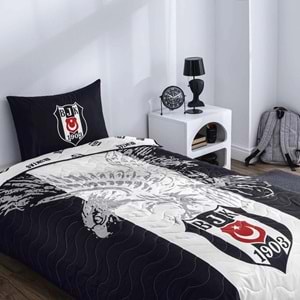 Taç Taraftar Lisanslı Pamuklu Tek Kişilik Yatak Örtüsü Seti (160x230)-Beşiktaş Kartal