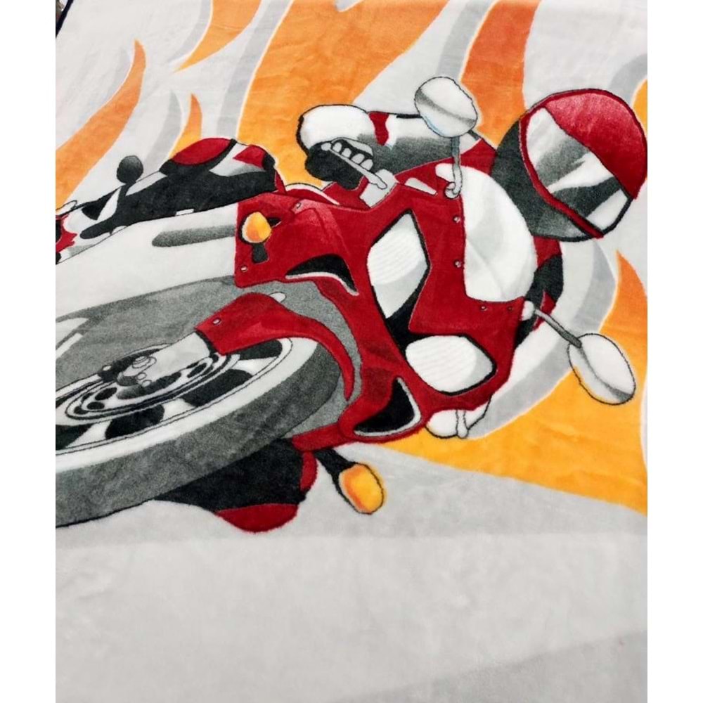 Aksu -Moto Racing Mavi- Tek Kişilik Çocuk Battaniye (155x215)