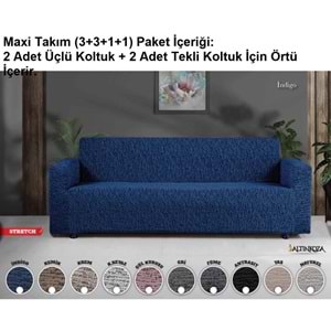 Altınkoza Still Jakarlı Streç Maxi Takım Koltuk Örtüsü (3+3+1+1)-İndigo