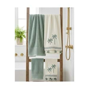 Özdilek Best Hamam Seti, Banyo Havlu Takımı (Büyük Boy)-Palma Yeşil Krem