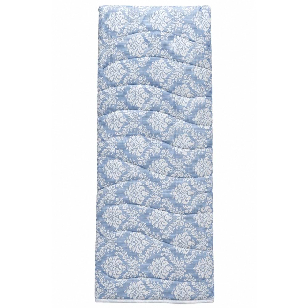 Manolya Pamuklu Çok Amaçlı Tek Kişilik Pike, Yatak Ört (155x220) - Mavi Damask