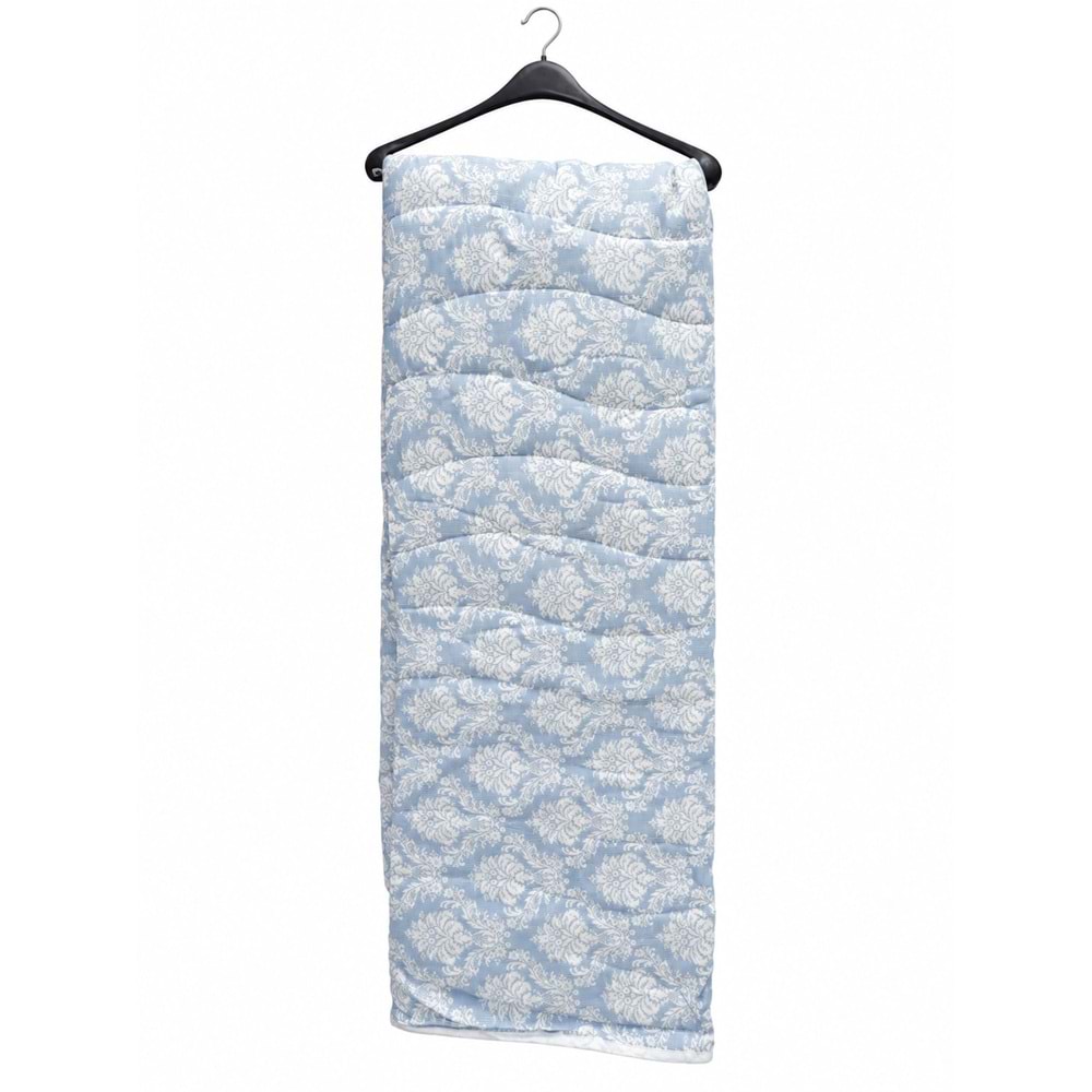 Manolya Pamuklu Çok Amaçlı Tek Kişilik Pike, Yatak Ört (155x220) - Mavi Damask