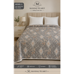 Mandaş Monalya Çok Amaçlı Çantalı Çift Kişilik Pike 190*220CM Çiçekli gri