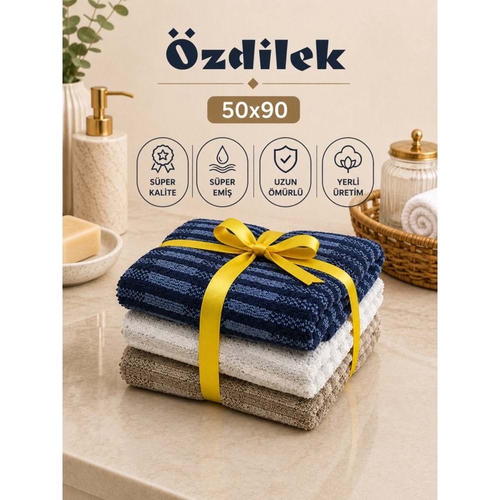 Özdilek -Striscia 3 LÜ SET- Premium El ve Yüz Havlusu (50x90)