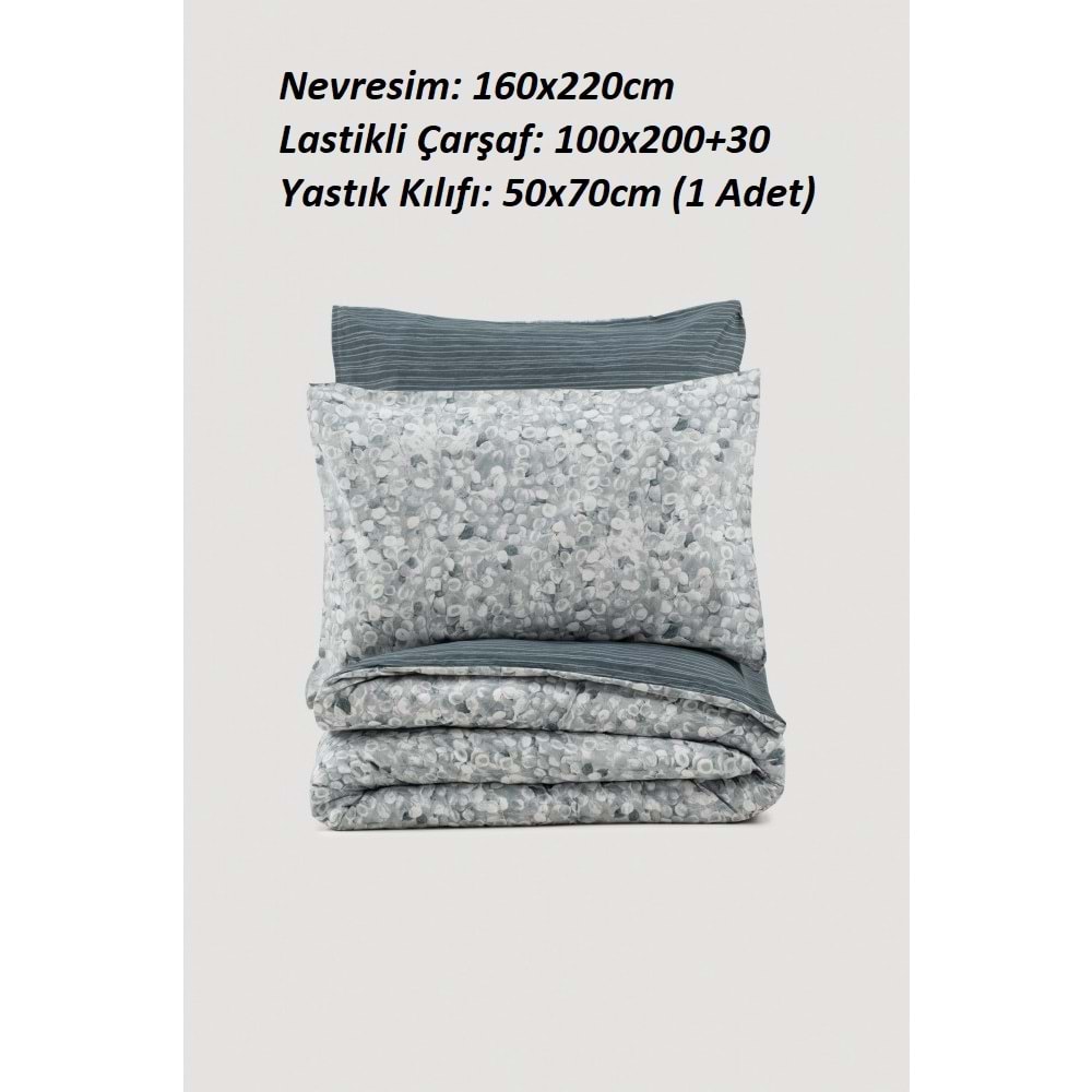 Cotton Box Rf Minimal -Molly Antrasit- Lastikli Çarşaflı Tek Kişilik Nevresim Takımı