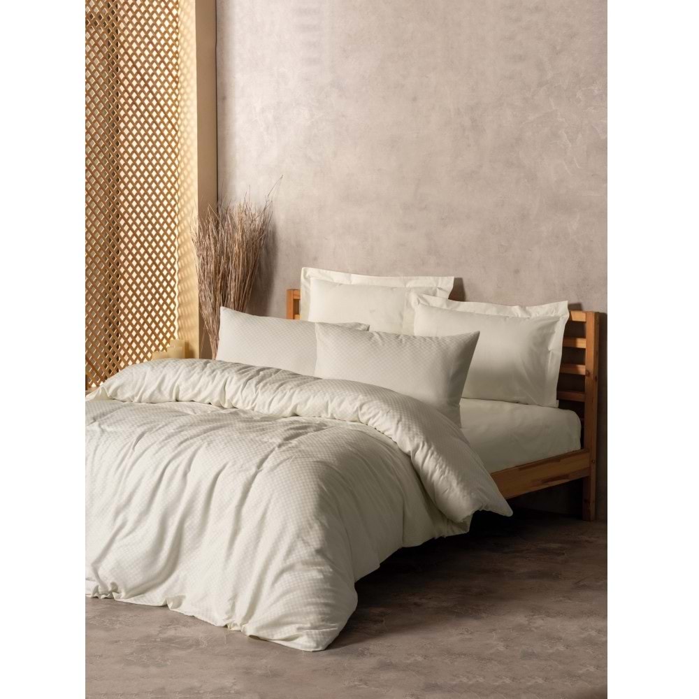 Cotton Box Rf Dual -Plaid Krem- Tek Kişilik Nevresim Takımı