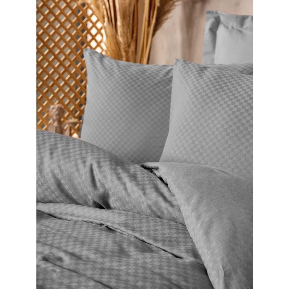 Cotton Box Rf Dual -Plaid Gri- Çift Kişilik Nevresim Takımı