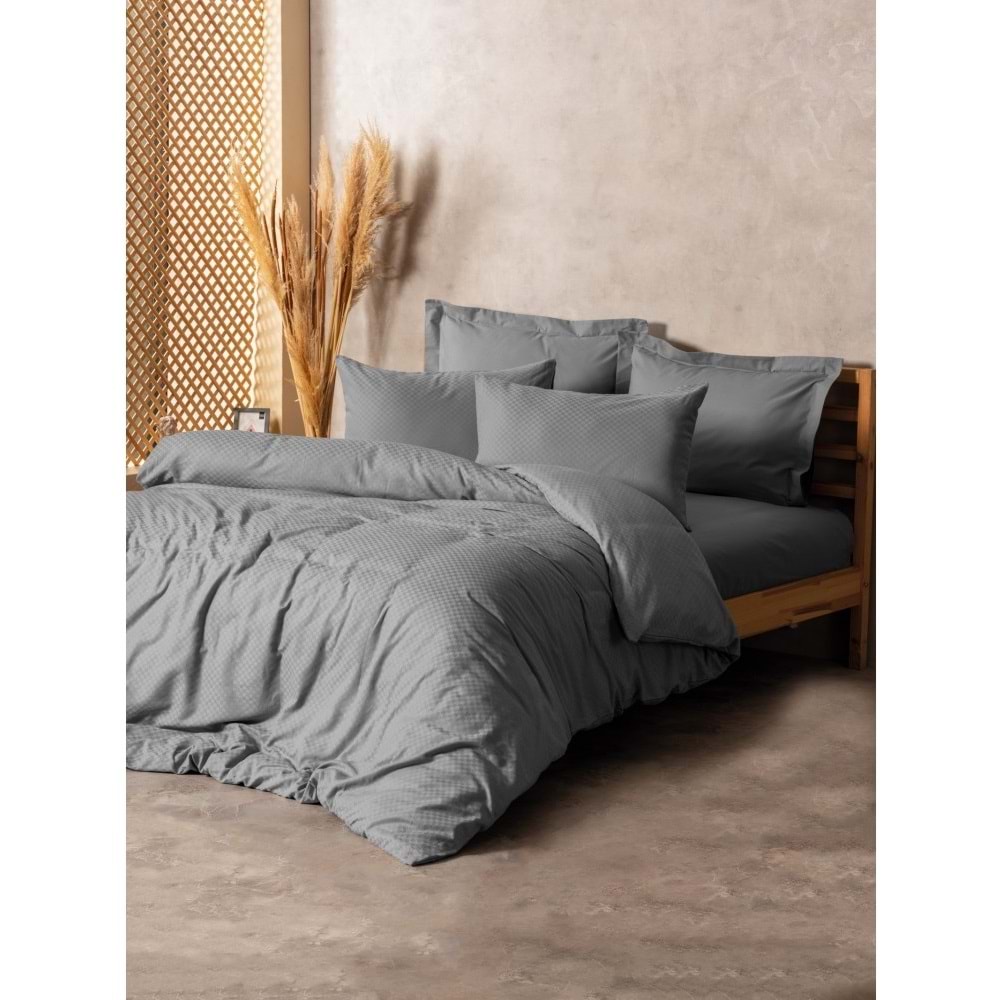 Cotton Box Rf Dual -Plaid Gri- Çift Kişilik Nevresim Takımı