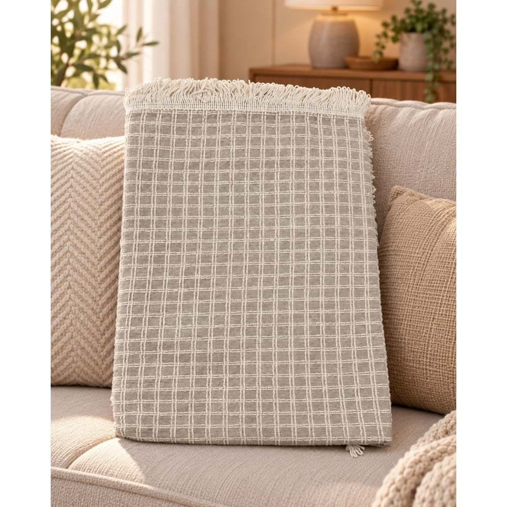 Yeni Nesil Penyeli Pamuklu Kaymaz Koltuk Örtüsü (170x220) - Bej