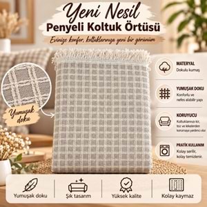 Yeni Nesil Penyeli Pamuklu Kaymaz Koltuk Örtüsü (170x220) - Bej