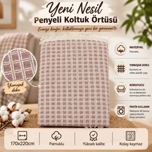 Yeni Nesil Penyeli Pamuklu Kaymaz Koltuk Örtüsü (170x220)