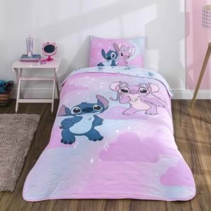 Taç Lisanslı Stitch Shiny Pamuklu Çocuk Yatak Örtüsü Seti (160x230)