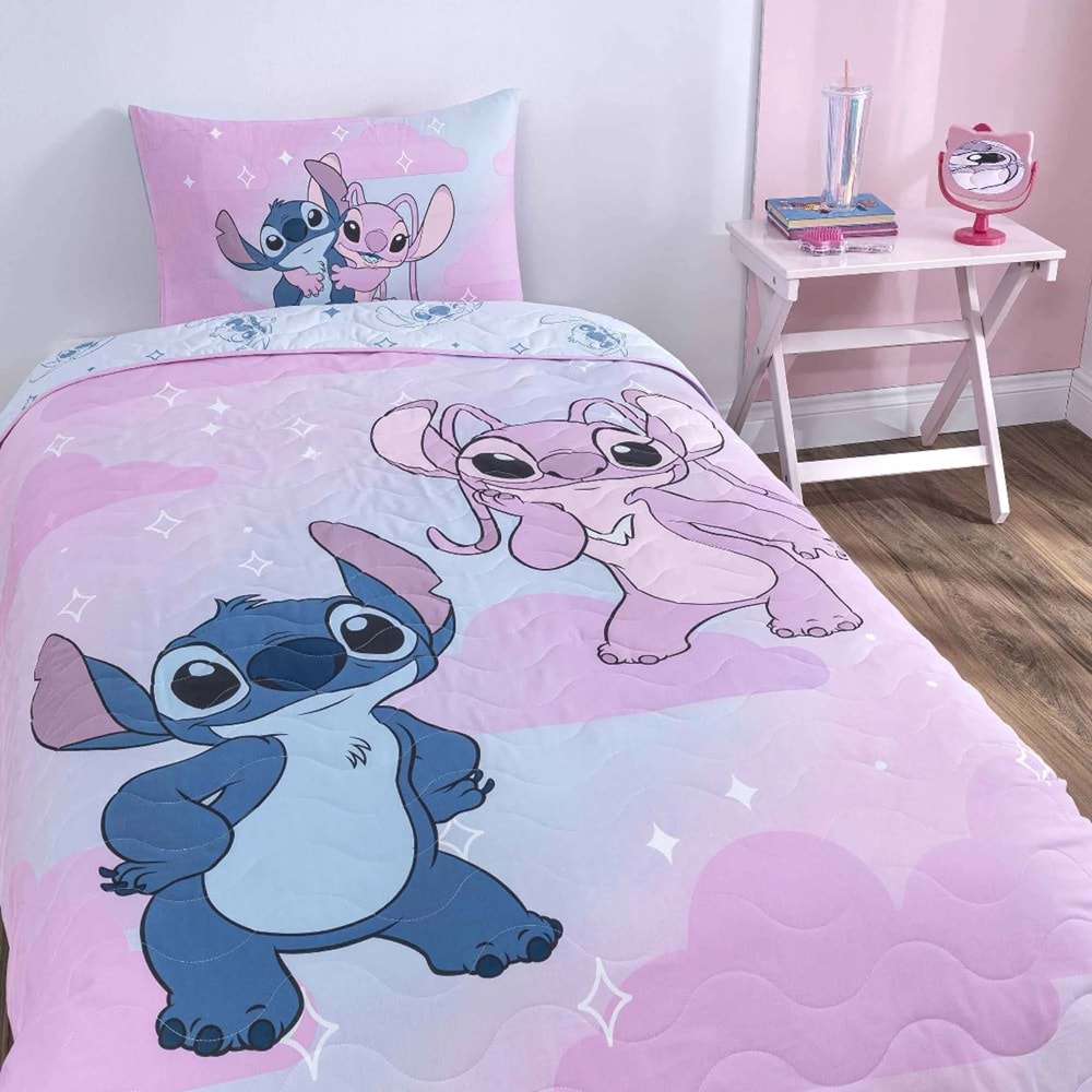 Taç Lisanslı Stitch Shiny Pamuklu Çocuk Yatak Örtüsü Seti (160x230)