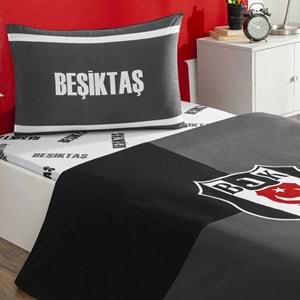 Taç Taraftar Lisanslı Ranforce Çarşafı Lastikli Tek Kişilik Nevresim Takımı-Beşiktaş Efsane (120lik Çarşaf)