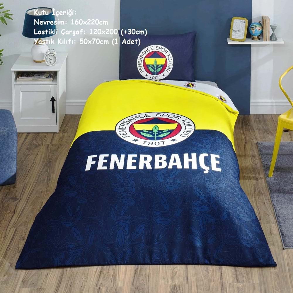 Taç Taraftar Lisanslı Ranforce Çarşafı Lastikli Tek Kişilik Nevresim Takımı-Fenerbahçe Efsane (120lik Çarşaf)