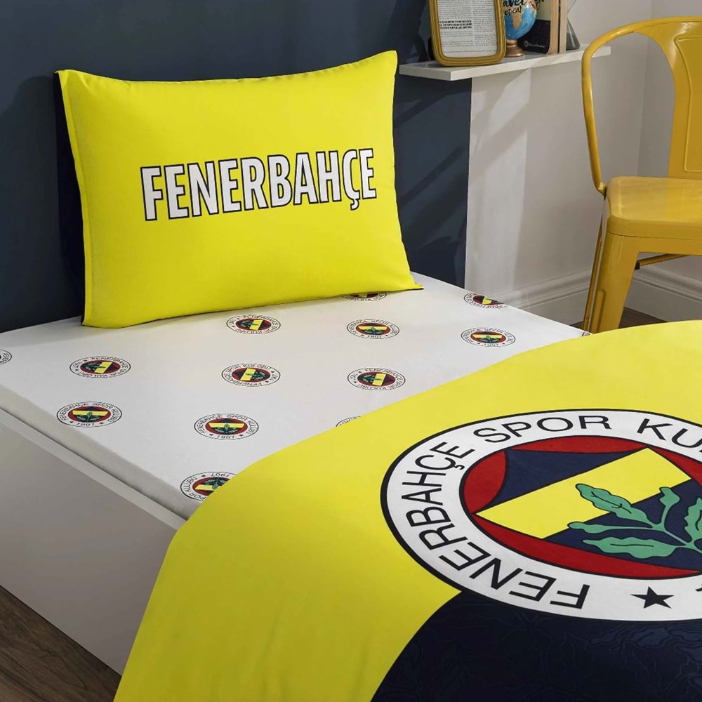 Taç Taraftar Lisanslı Ranforce Çarşafı Lastikli Tek Kişilik Nevresim Takımı-Fenerbahçe Efsane (120lik Çarşaf)