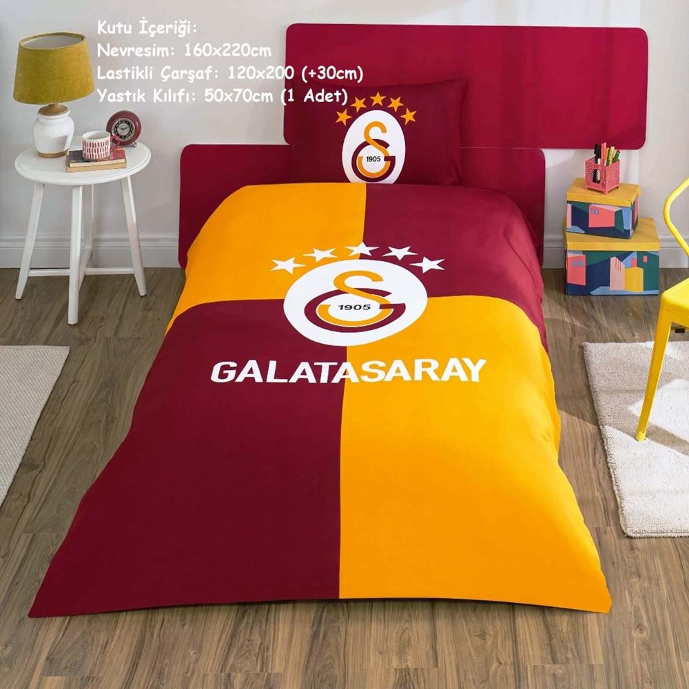 Taç Taraftar Lisanslı Ranforce Çarşafı Lastikli Tek Kişilik Nevresim Takımı-Galatasaray Efsane (120lik Çarşaf)