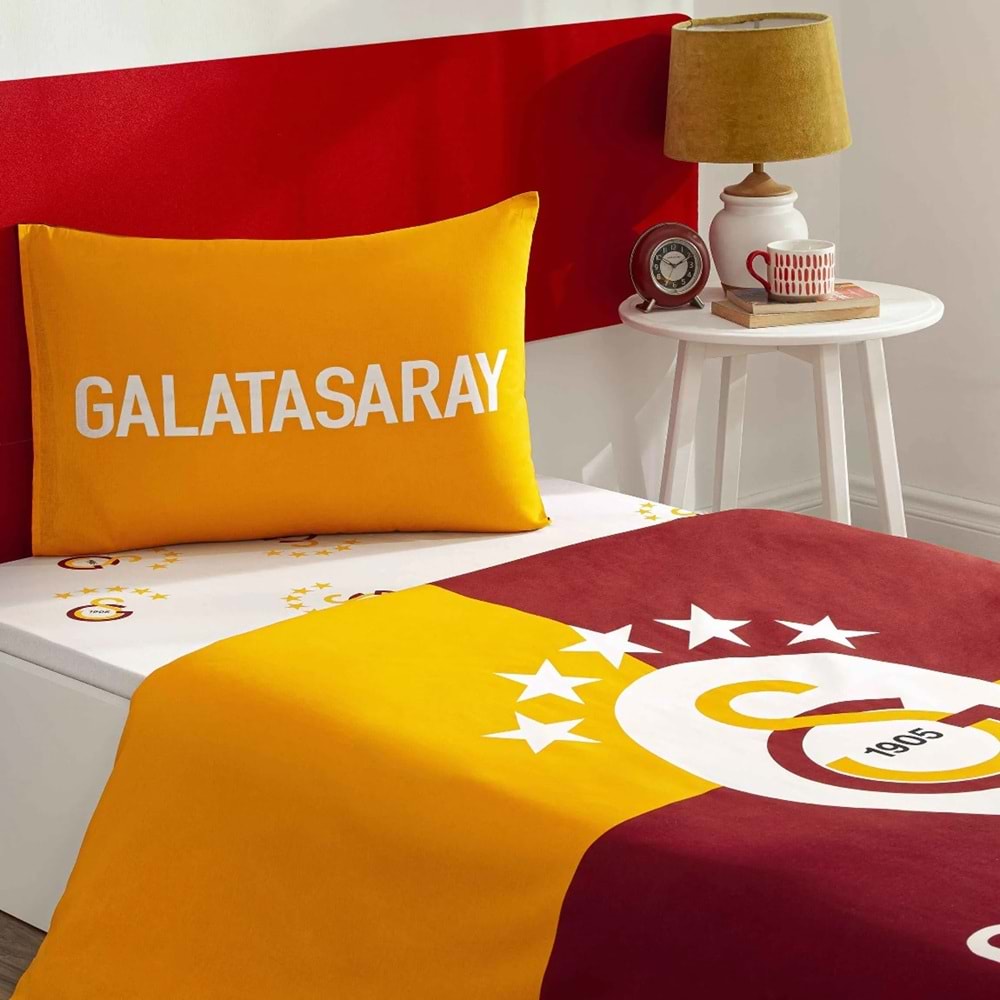 Taç Taraftar Lisanslı Ranforce Çarşafı Lastikli Tek Kişilik Nevresim Takımı-Galatasaray Efsane (120lik Çarşaf)