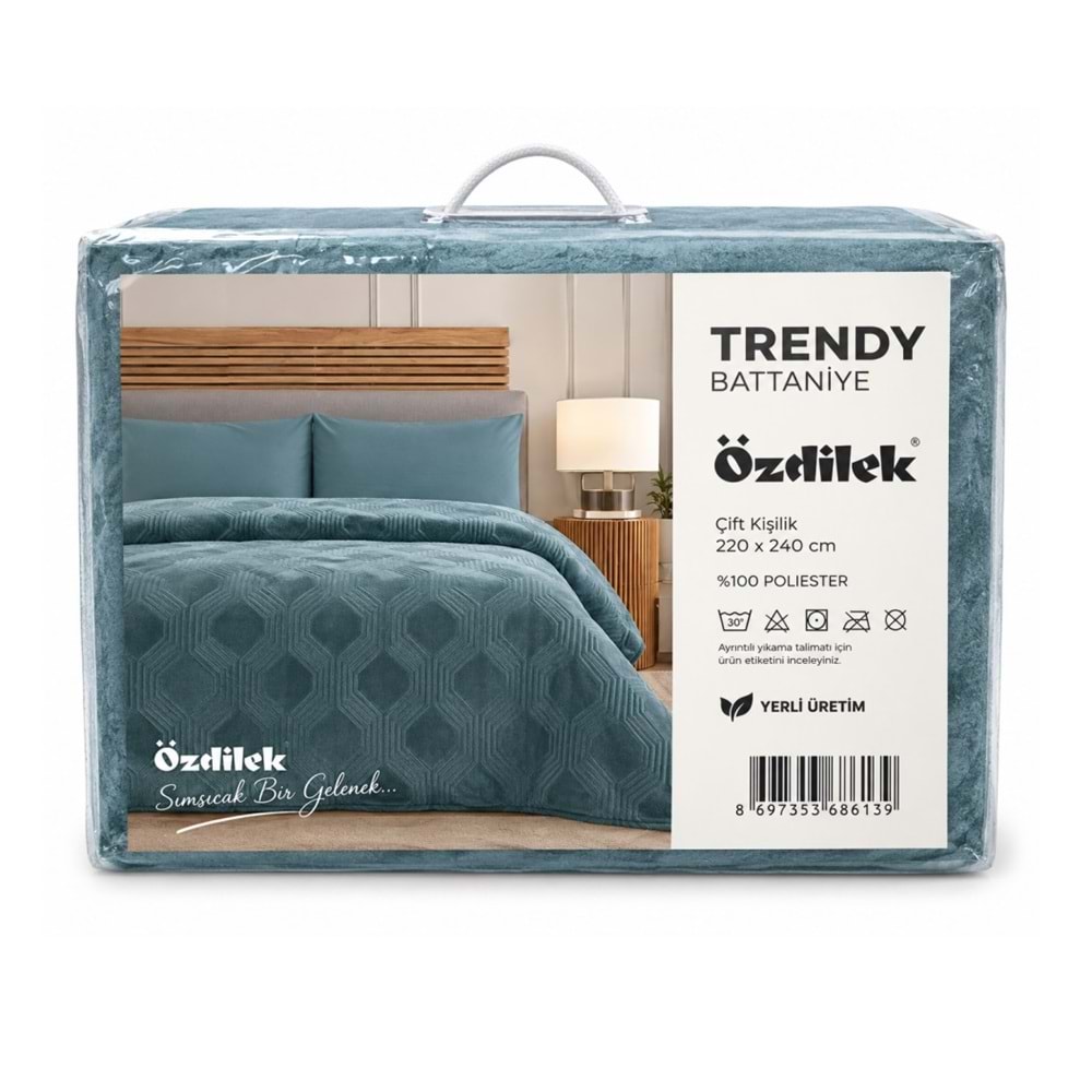 Özdilek Trendy Embos Çift Kişilik Battaniye (220x240)-Art Deco Atlantik Yeşil Yeni