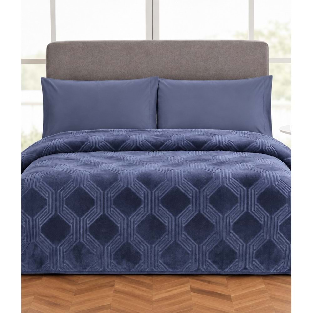 Özdilek Trendy Embos Çift Kişilik Battaniye (220x240)-Art Deco Çin Mavisi Yeni