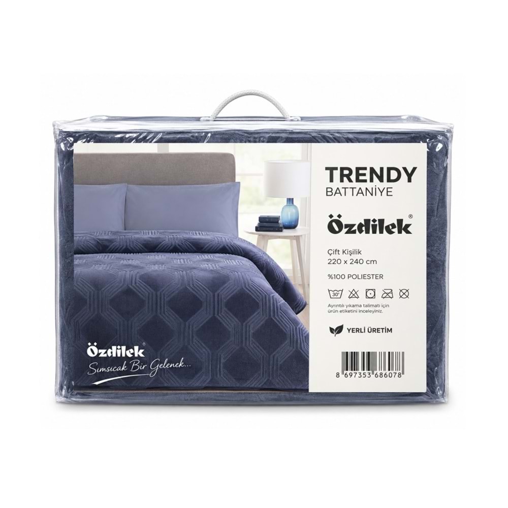 Özdilek Trendy Embos Çift Kişilik Battaniye (220x240)-Art Deco Çin Mavisi Yeni
