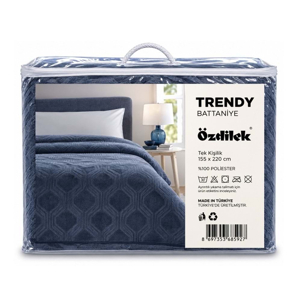 Özdilek Trendy Embos Tek Kişilik Battaniye (155x220)-Art Deco Çin Mavisi Yeni