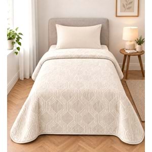 Özdilek Trendy Embos Tek Kişilik Battaniye(155x220)-Art Deco Krem Yeni