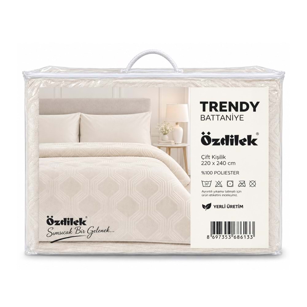 Özdilek Trendy Embos Çift Kişilik Battaniye (220x240)-Art Deco Krem Yeni