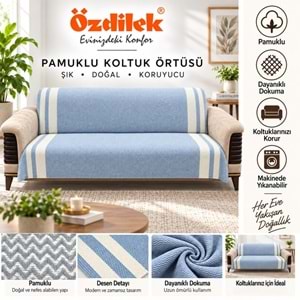 Özdilek Pamuklu Kaymaz Zigzag Koltuk Örtüsü (170x210) - İndigo