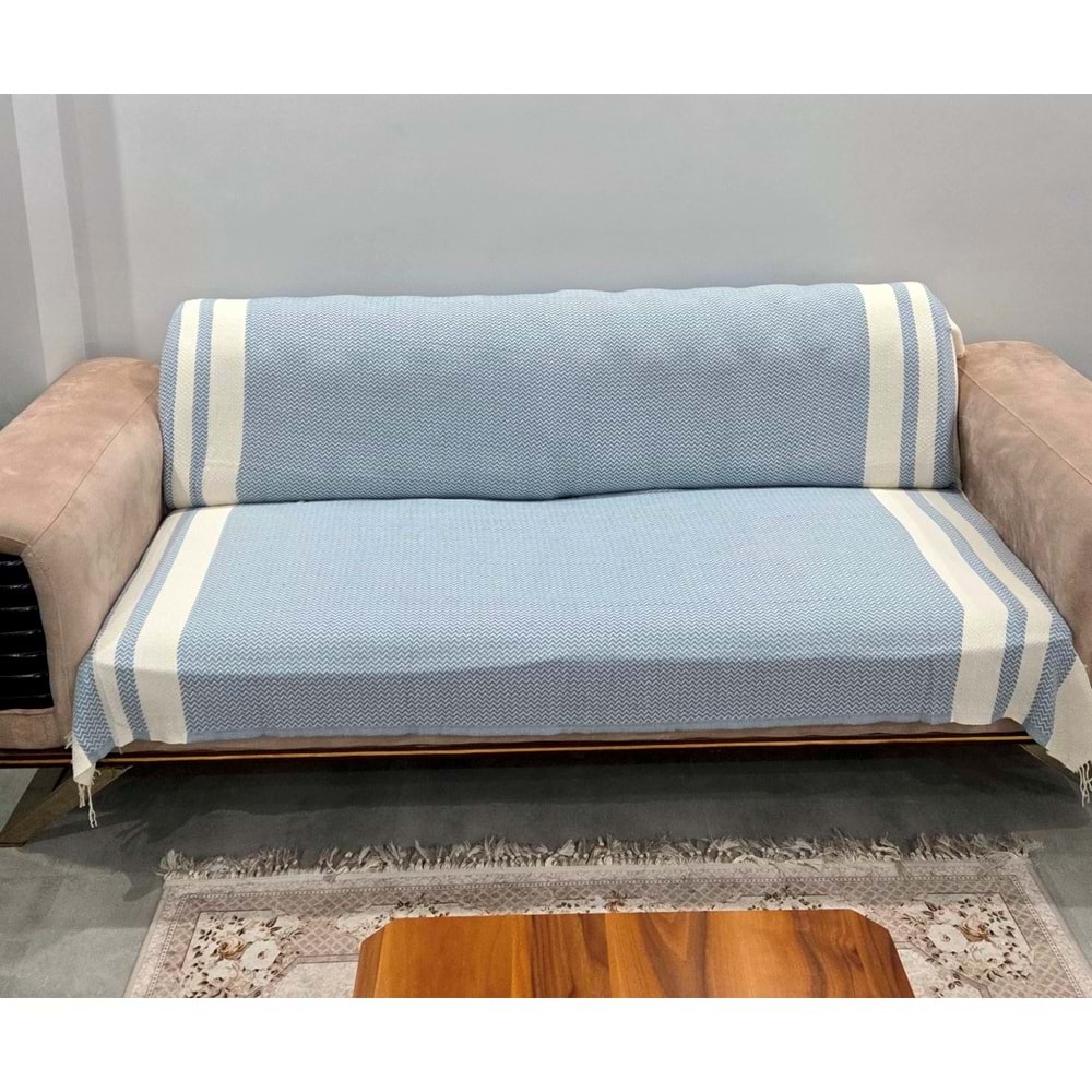 Özdilek Pamuklu Kaymaz Zigzag Koltuk Örtüsü (170x210) - İndigo