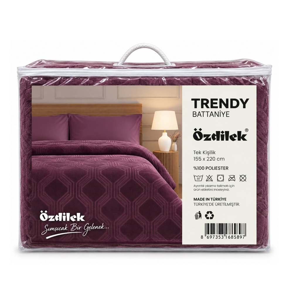 Özdilek Trendy Embos Tek Kişilik Battaniye(155x220)-Art Deco Y.Mersini Yeni