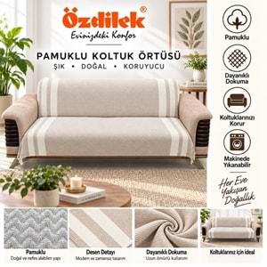 Özdilek Pamuklu Kaymaz Zigzag Koltuk Örtüsü (3+3) - Bej