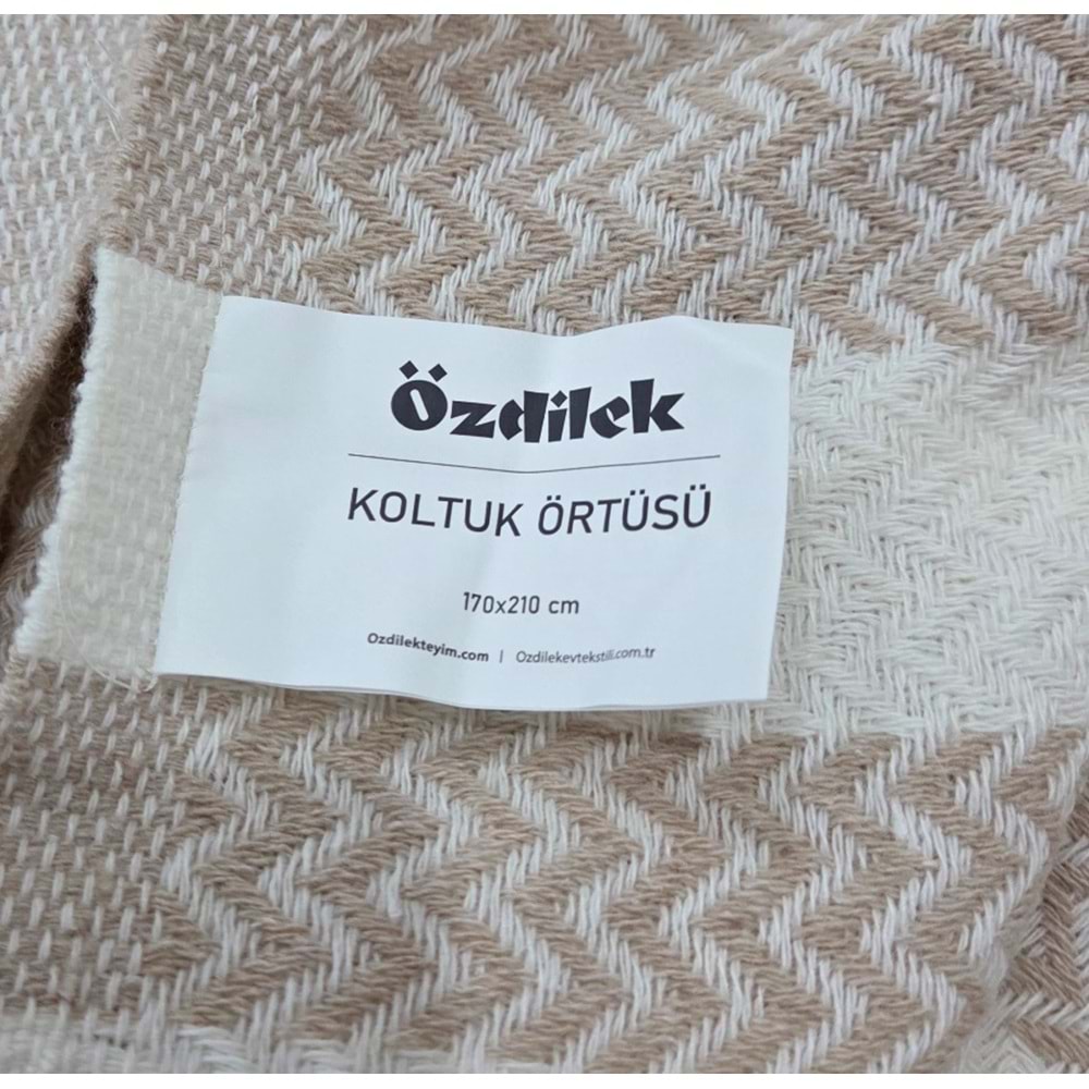 Özdilek Pamuklu Kaymaz Zigzag Koltuk Örtüsü (3+3) - Bej