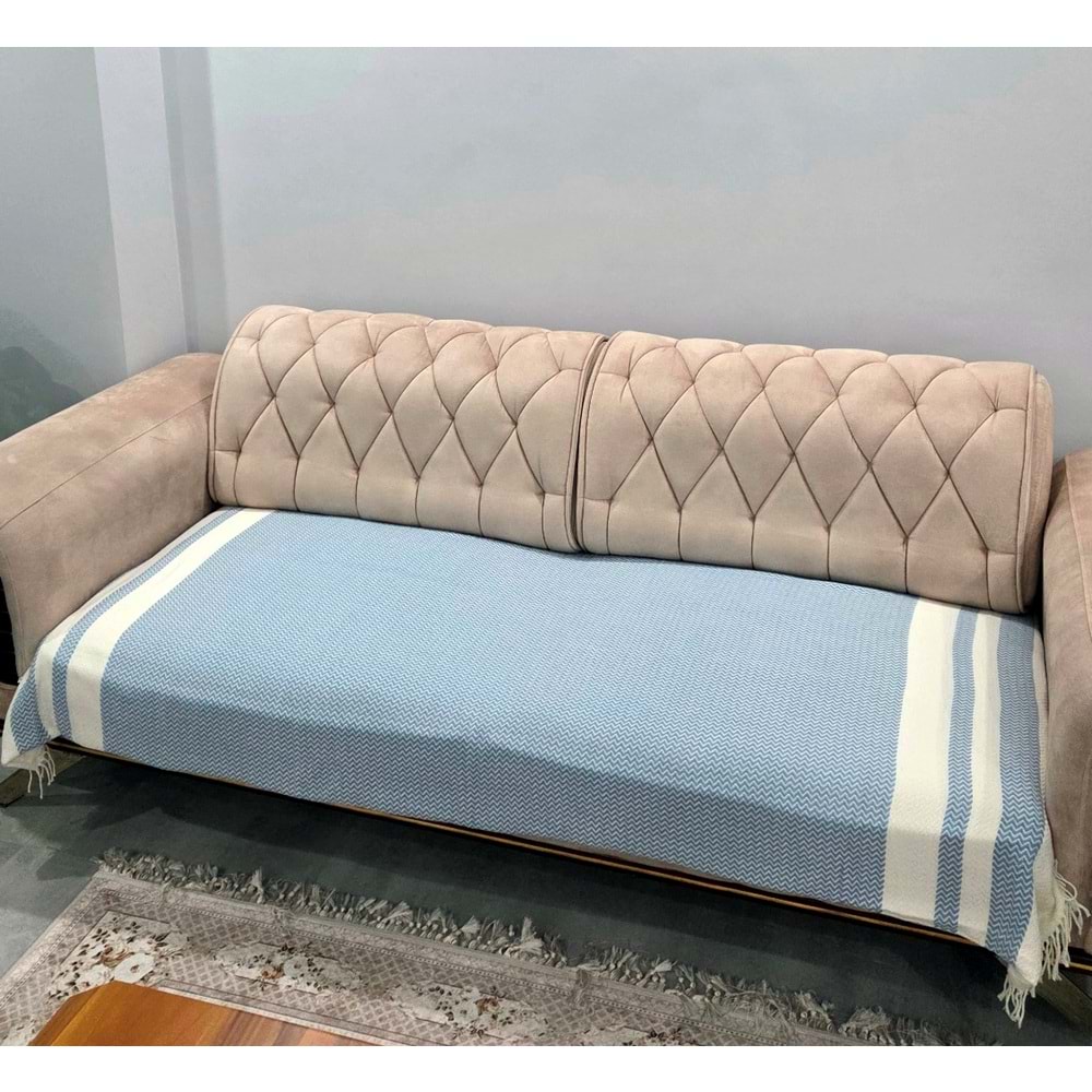 Özdilek 2 Adet Pamuklu Oturma Yerini Örten Zigzag Koltuk Örtüsü (80x210) - İndigo
