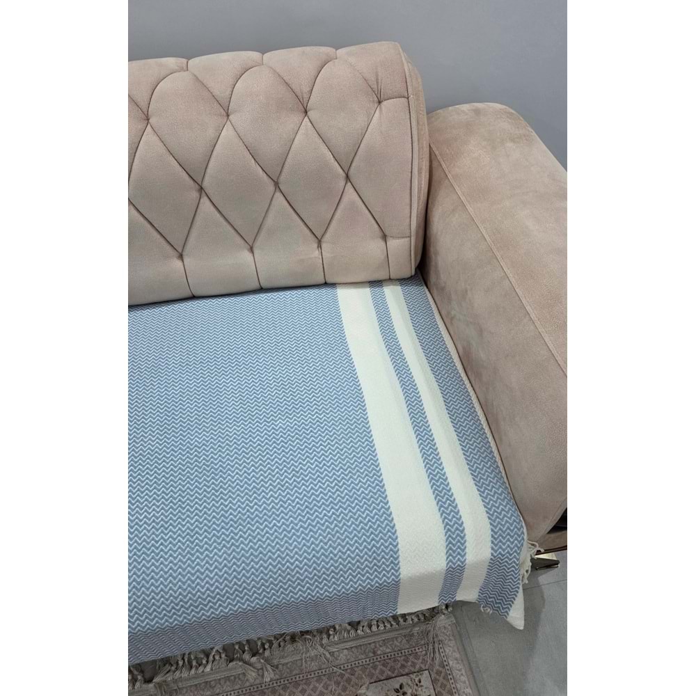 Özdilek 2 Adet Pamuklu Oturma Yerini Örten Zigzag Koltuk Örtüsü (80x210) - İndigo