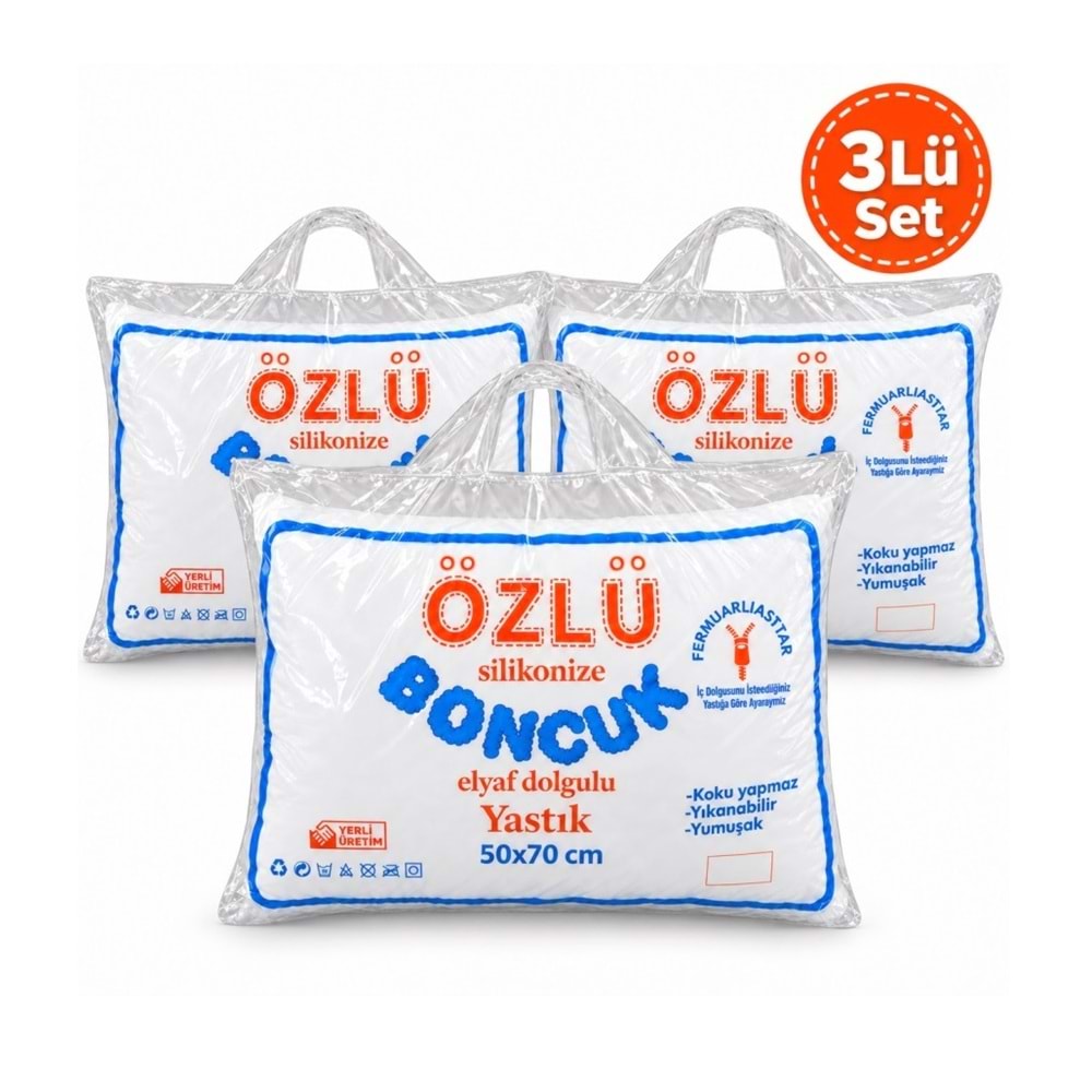 3lü Set Dolgun Boncuk Silikon Yastık 2x900gr (Fermuarlı ve Pamuklu Kumaş)