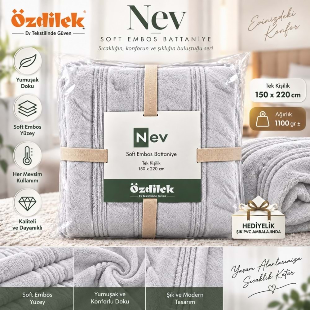 Özdilek Nev Serisi Soft Embos Tek Kişilik Battaniye (150x220)