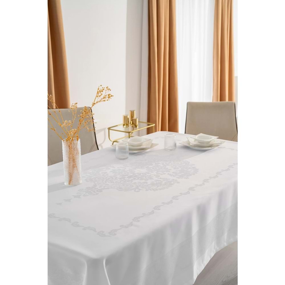 Jumbo Jakar Beyaz Sıvı Geçirmez Kumaş Pano 8-10-12 Kişilik Masa Örtüsü (160x220)
